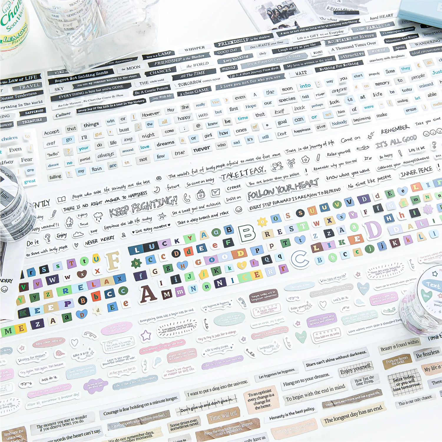 55mm*2m Text Die-cut Tape Collage English Poetry Series Handmade Tent Diy Decorative Collage Base Material