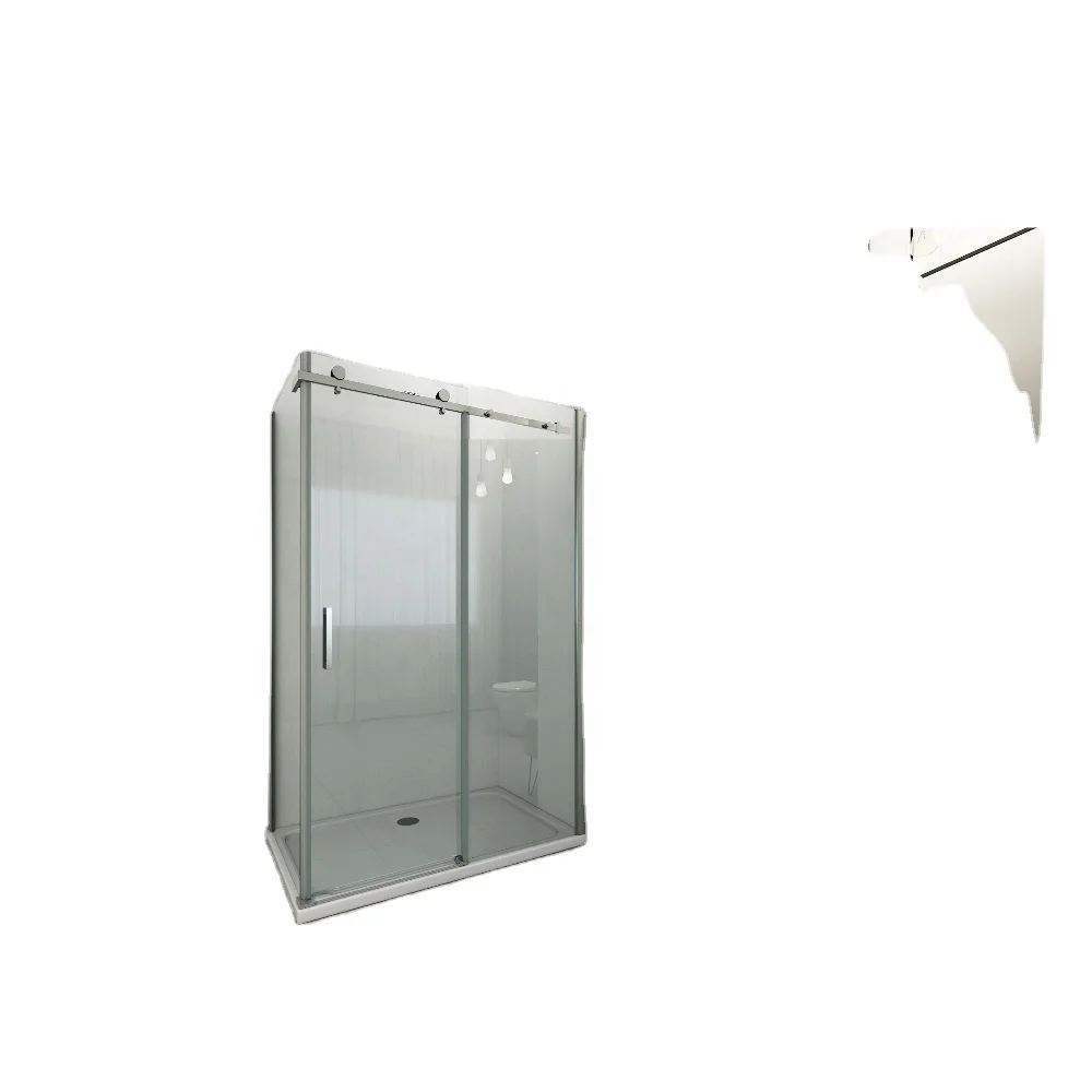 Factory Direct Sale Stainless Steel Handle Bathroom Enclosure Frameless Sliding Tempered Glass Shower Enclosure Room