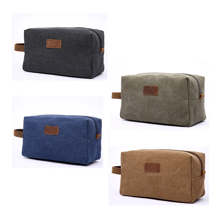 Aosheng Пользовательский логотип Маленькая кожаная холщовая Косметическая Сумка Набор для бритья набор мужской дорожный туалетный мешок