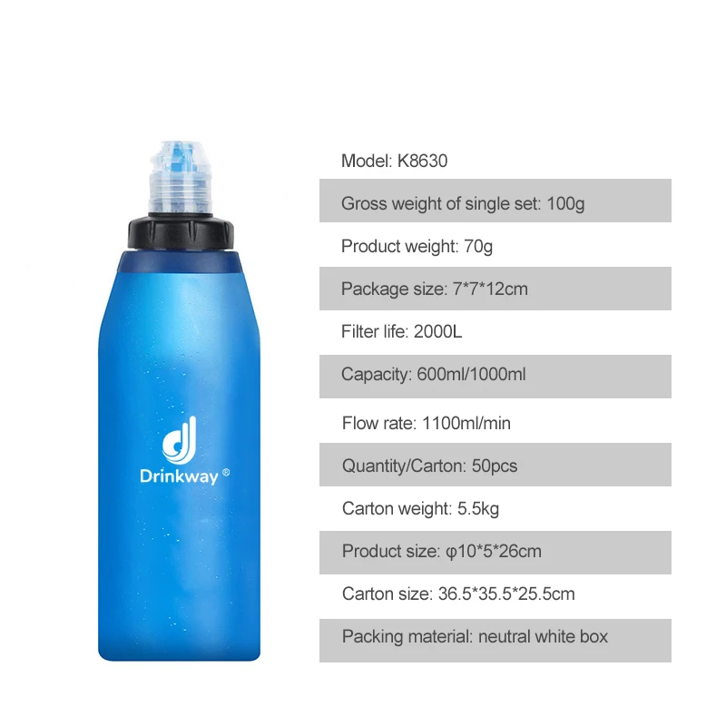 500ml Folding Water Bottle with Bite Valve Soft Flask Collapsible Water Carrier Running Cycling Hiking Camping Climbing Tours