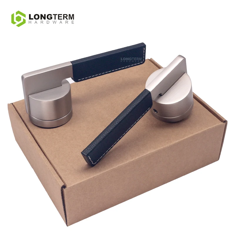 Internal Door Handle Lock Safety Interior Wood Door Lever Set Modern Black Leather Minimalist Zinc Alloy Door Handles