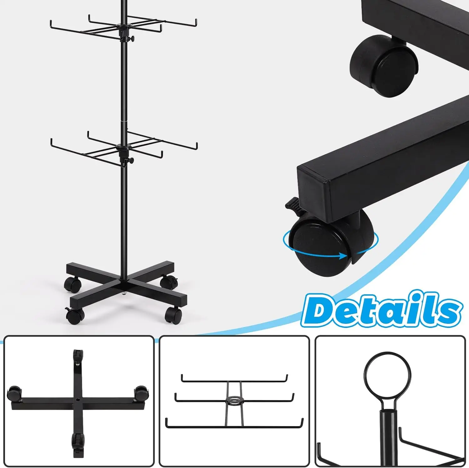 Oniya 4 Retail Tier Display Rack Movable Jewelry Keychain Display Stands Vendor Events Floor Spinner Rack