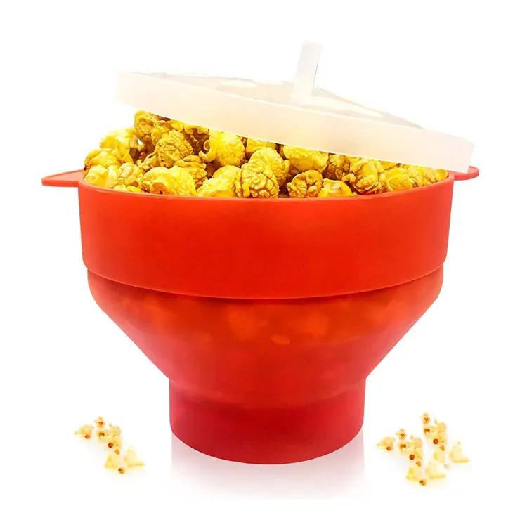 High Quality Silicone Collapsible Popcorn Maker With Lid Silicone Popcorn Bowl