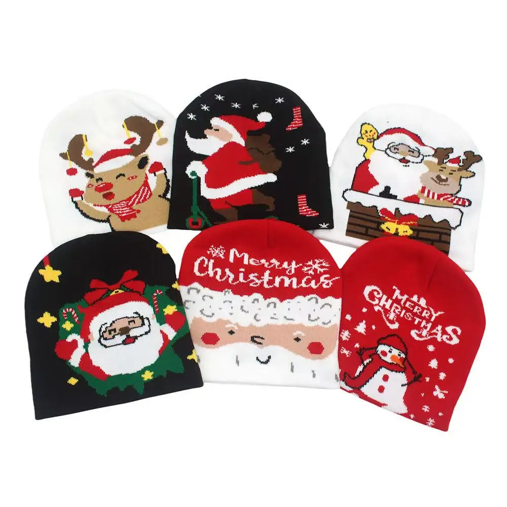 Botu Wholesale Xmas Knitted Hat Christmas Gifts Santa Claus Christmas Tree Cartoon Kids Winter Custom Logo Beanie Hats