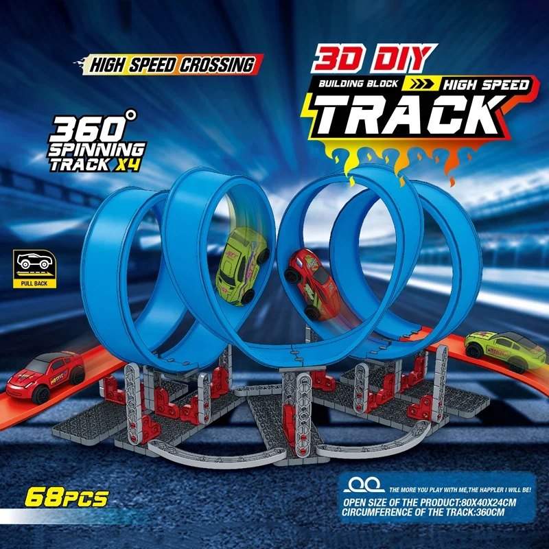 High-speed pull back racing car track 360 degree DIY assembly circle car racing track