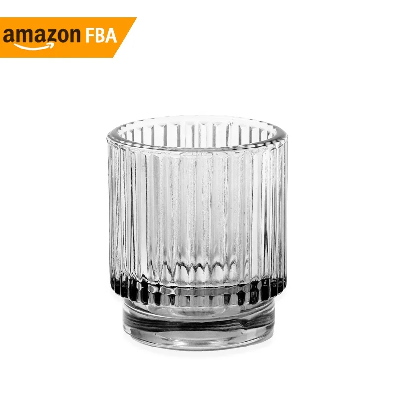 2025 New Products Home Decor Iridescent Glass Ribbed Candle Holder Ribbed Glass Votive Holder