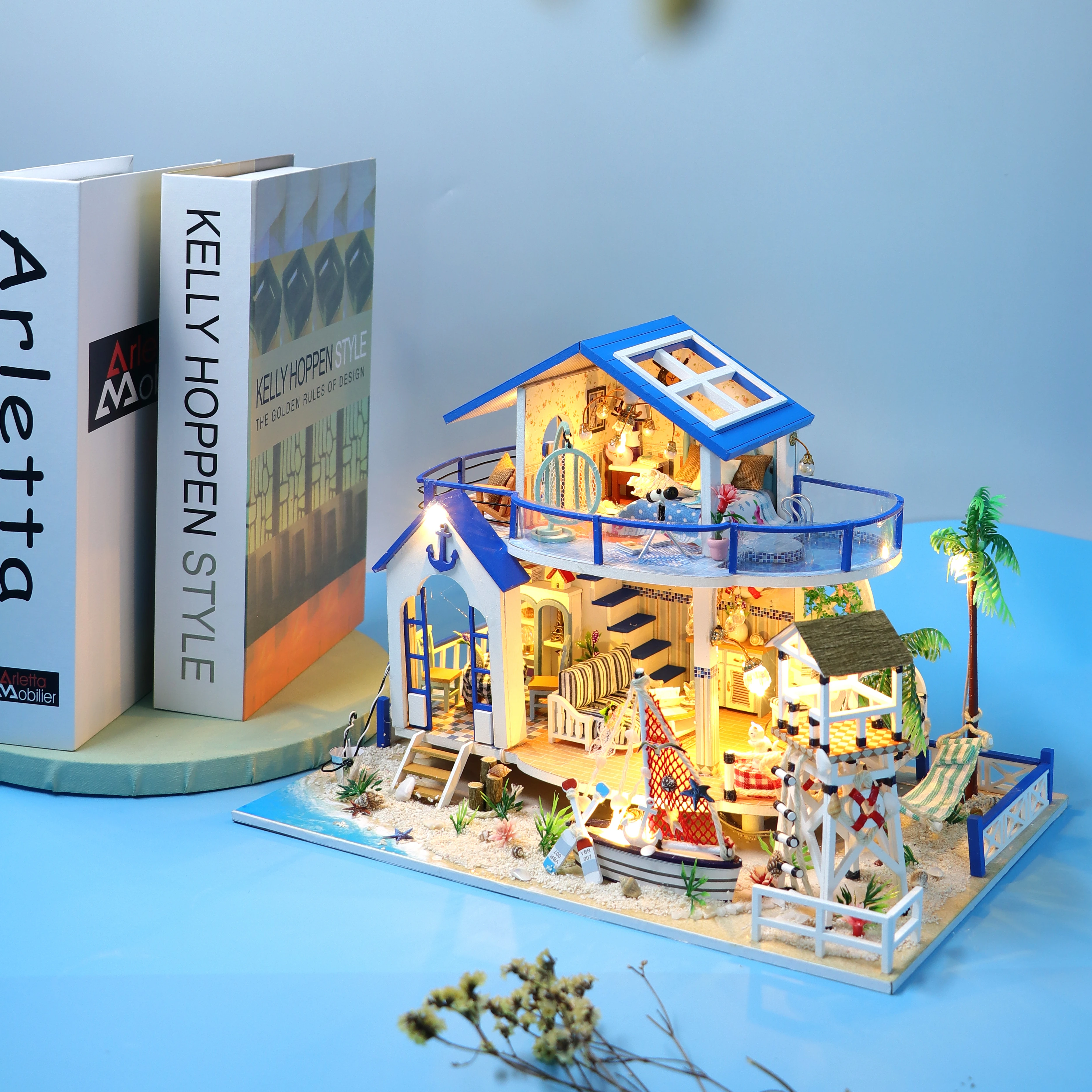 Hongda New Fashion Diy Miniature Dollhouse Wooden Doll House Diy Wooden Miniature House With Light