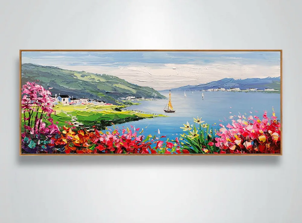 Factory Hot Sale Hand Painted Spring Wind Seascape Oil Painting Heavy Textured Canvas Wall Art Abstract Of Modern Wall Painting