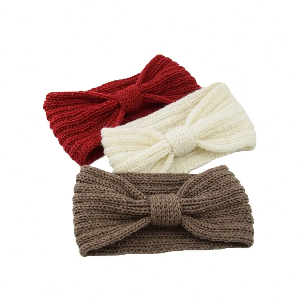 Lady Boho Bandeau Headbands Wide Knot Hair Band Elastic Turban Winter Fashion Crochet Knitted Wide Bow Turban Hairbands 8230162