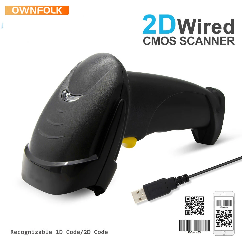 OWNFOLK Laser CCD CMO Scan wired Bar Code Scanners Reader Corded Handheld 1D 2D QR Barcode Scanner for supermarkets