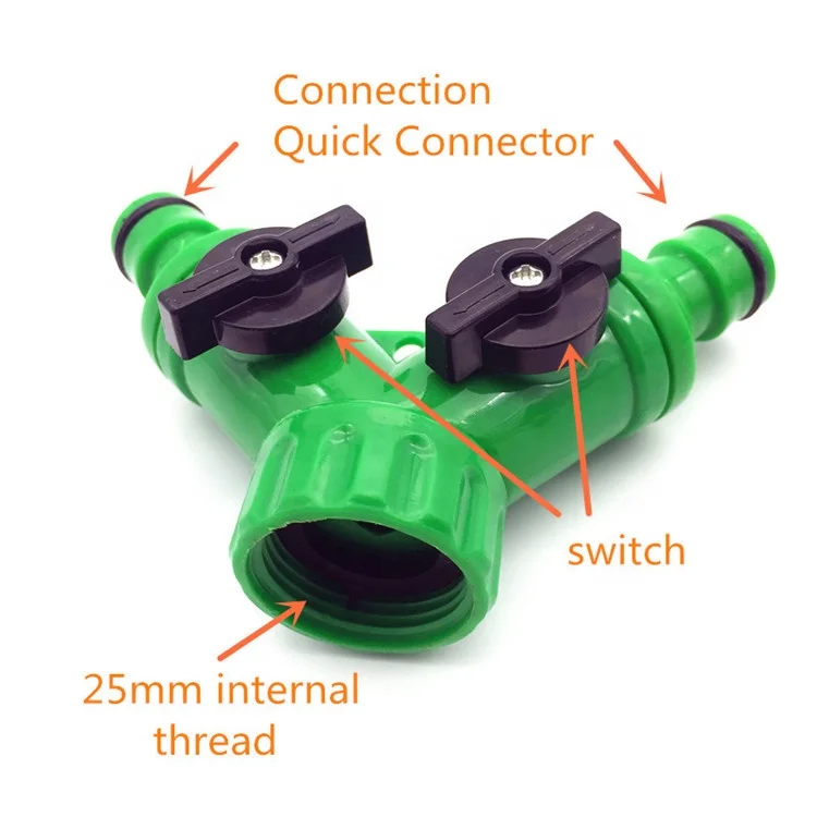 Plastic 3/4 inch Y Quick Connector 2 Way Garden Hose Splitters With Valve Faucet Adapter