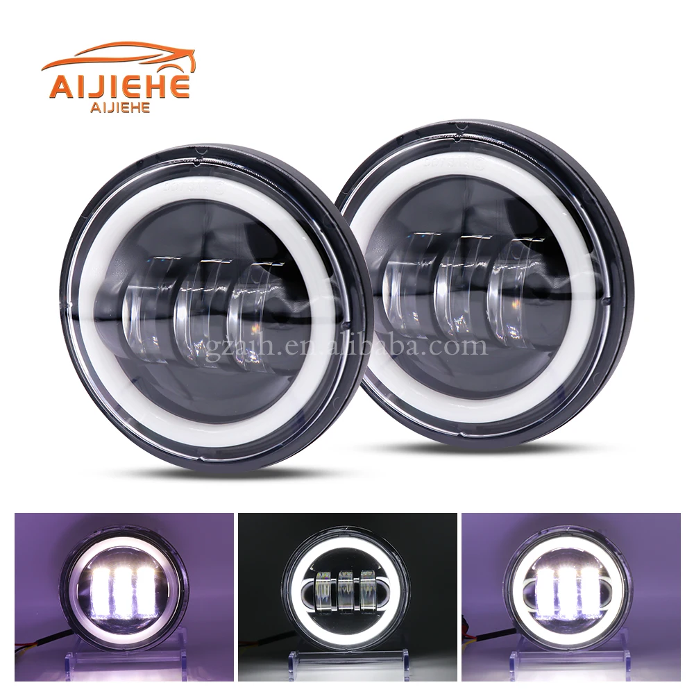12V Motorcycle Auxiliary Light With White Halo Ring 4.5 Inch Projector Led Fog Light For Motorcycle