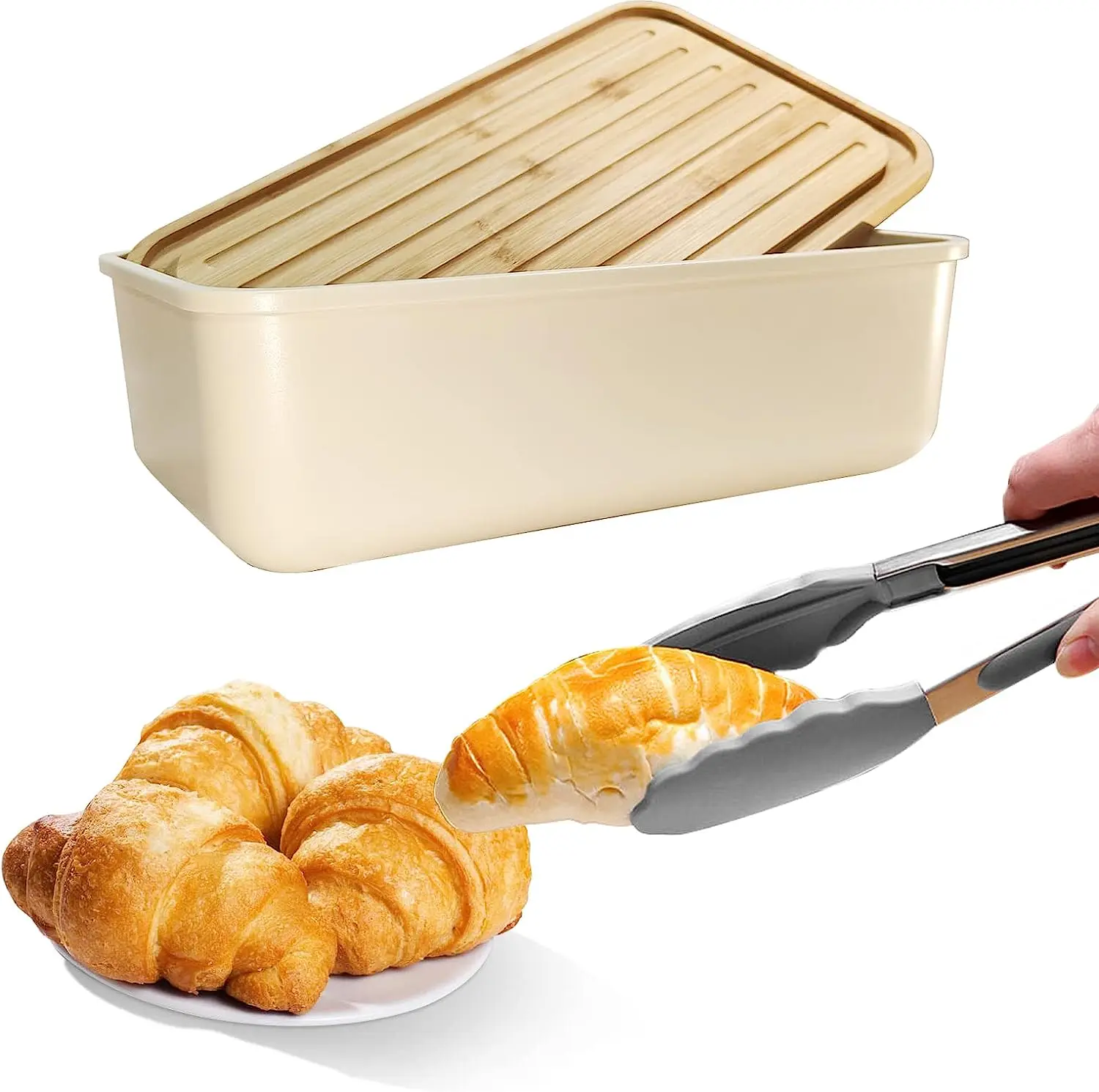 Oblong shape Big capacity high quality RPET material with strong stability Elevated design with bamboo lid household bread box