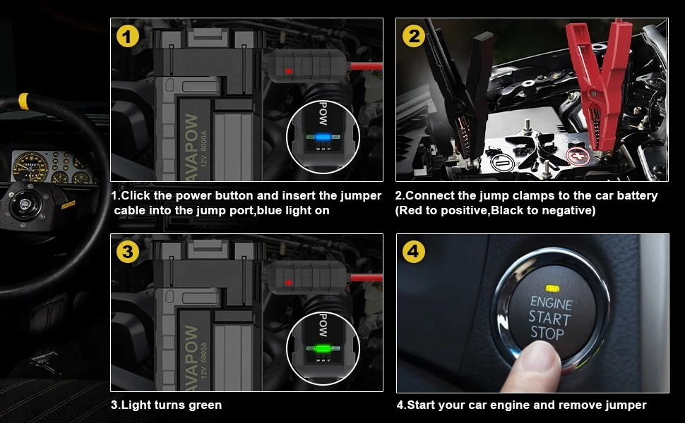 12v 6000a lithium battery jump Starter start all gas and diesel engines and Multi-Function Emergency Jump Starter