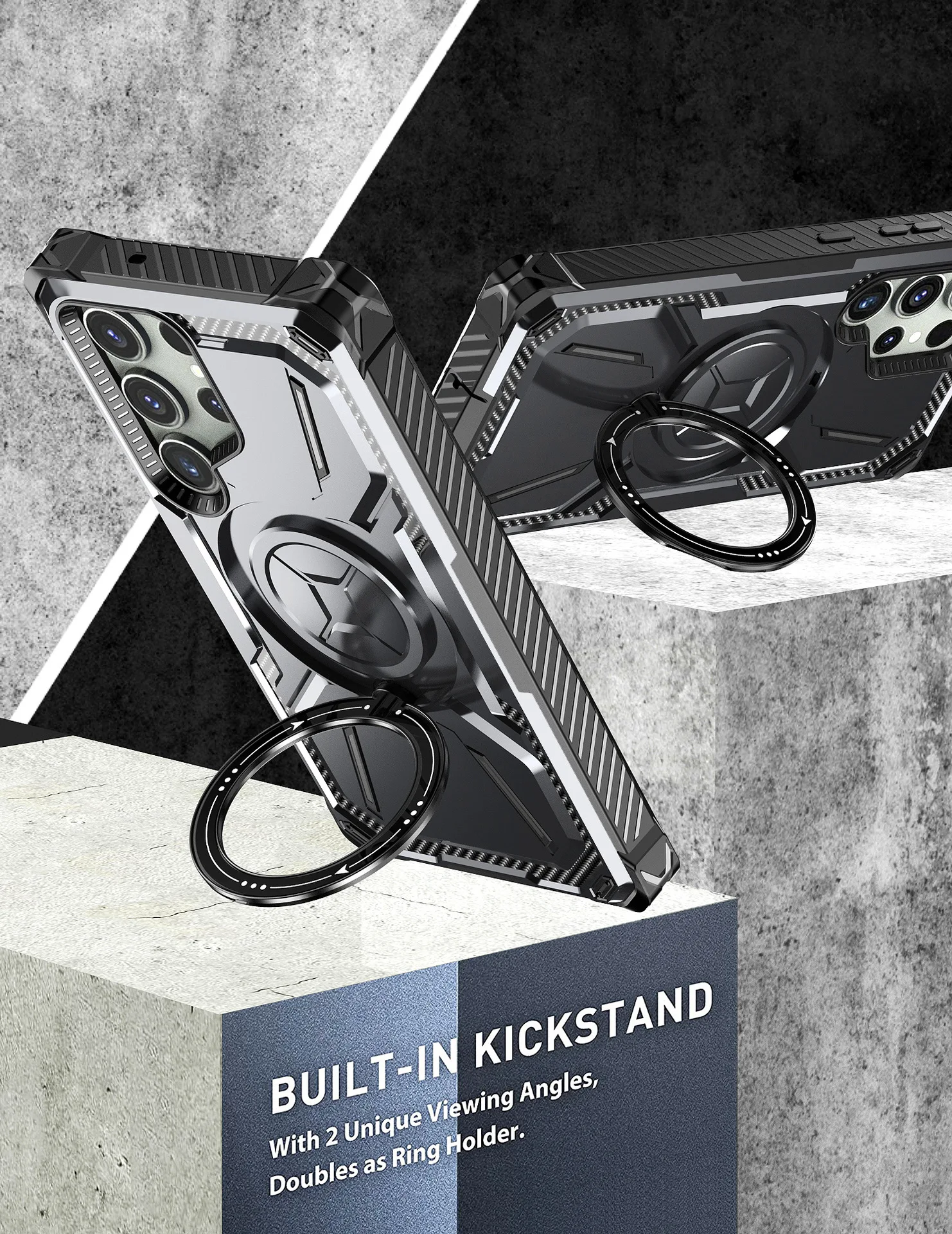 Yapears 2023 Soft TPU PC Phone Case Cover For galaxy S23 Ultra Back Cover Support Wireless Charging With Built-in Kickstand