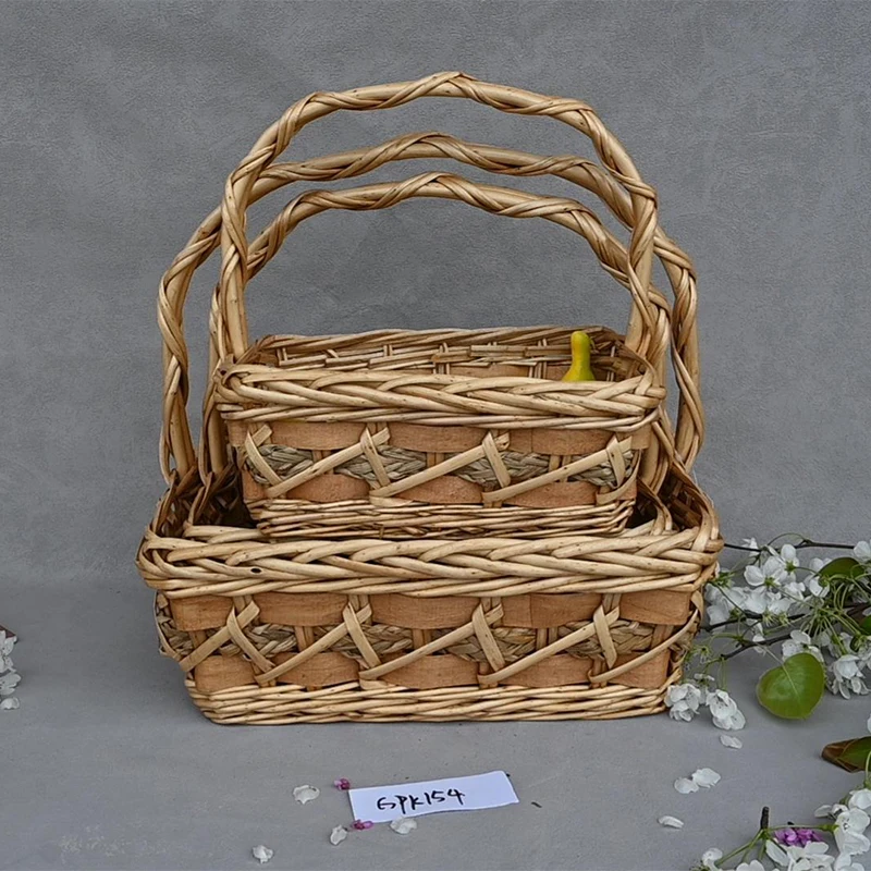 Flower Wicker Basket Hand-woven Basket Willow Storage Basket With Handles