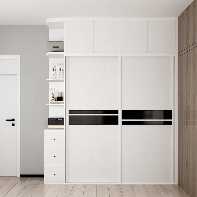 Modern Bedroom Furniture 2 Door Wooden Sliding Cabinet Organizer Design Clothes Wardrobe Storage