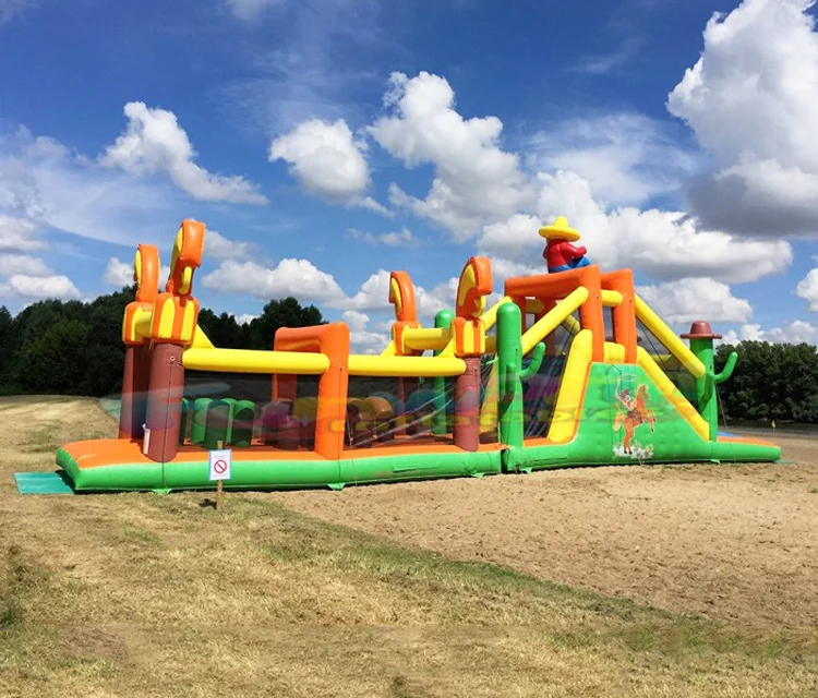 Outdoor kids playground parcours dobstacles gonflable pour les enfants inflatable western obstacle course