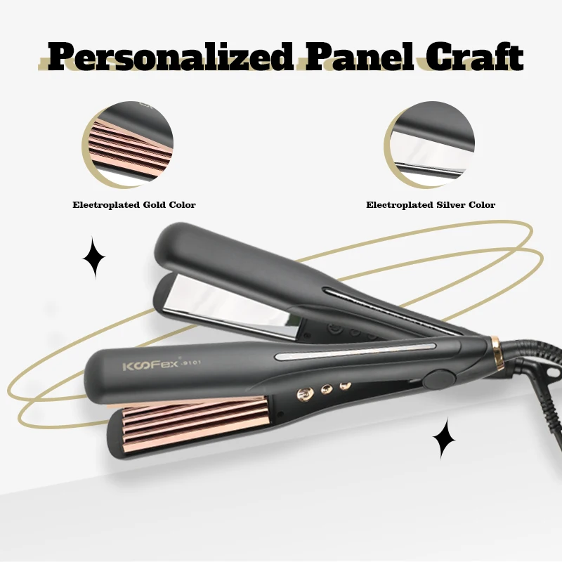 Koofex Flat Work Ironer Plane And Wave 2 In 1 Hot Iron PTC Fast Heating Five Gear Twisted Flat Iron