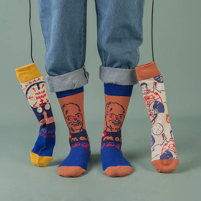 
Customised Breakfast Cute Graffiti Cotton Novelty Socks Jacquard Tube Cartoon Graffiti Socks 