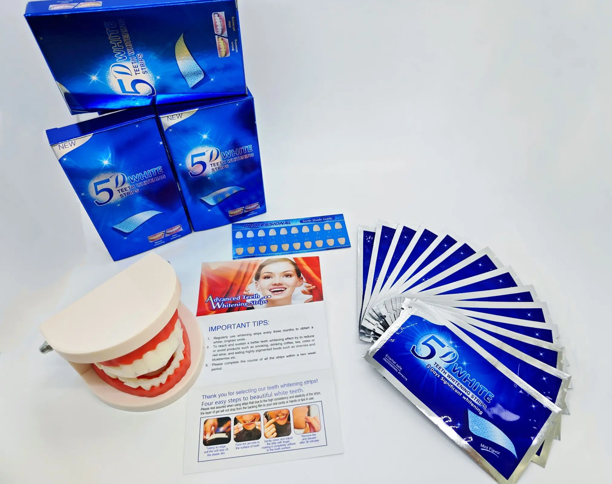 5D Bright White Tooth Strips Mint Teeth Whitening Strips Home Use 14 Pairs