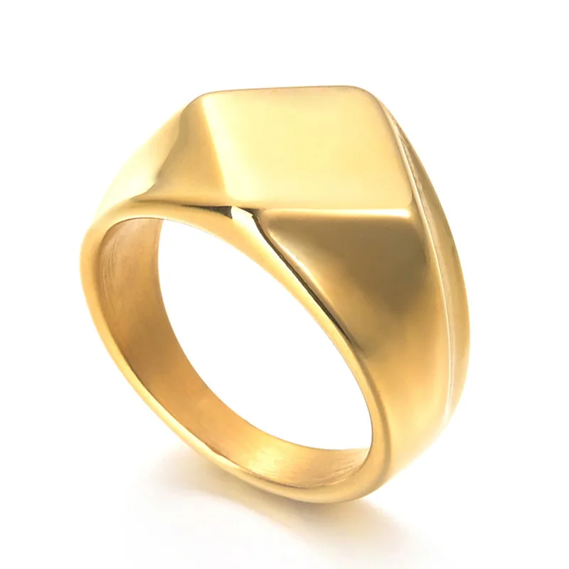 Luxury Stunning 14K 18K 24K Gold Plated LOGO Engraved Square Shape Ring Thick Statement Gold Rings for Men