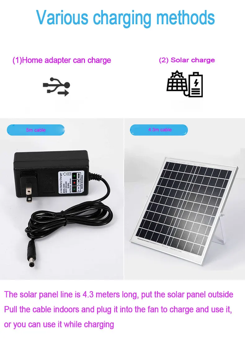 Rechargeable battery AC DC LED solar fan rechargeable stand fan 16 inch