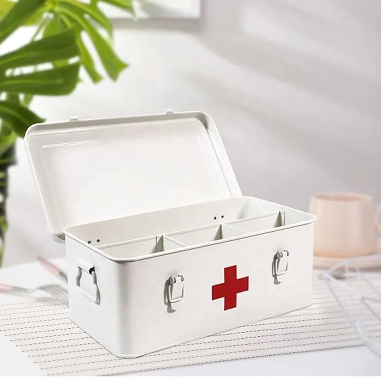 Red Metal Medical Storage Box Trauma Kit Medical First aid Box with Removable Tray for Home