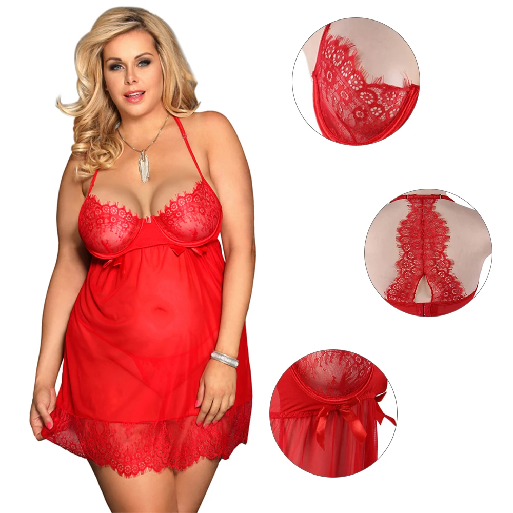 Wholesale Alluring Red Lace Valentine Lingerie-Sexy Plus Size Lingerie 4xl 5xl 6xl 7xl Babydoll Dress Lingerie Femme 2021
