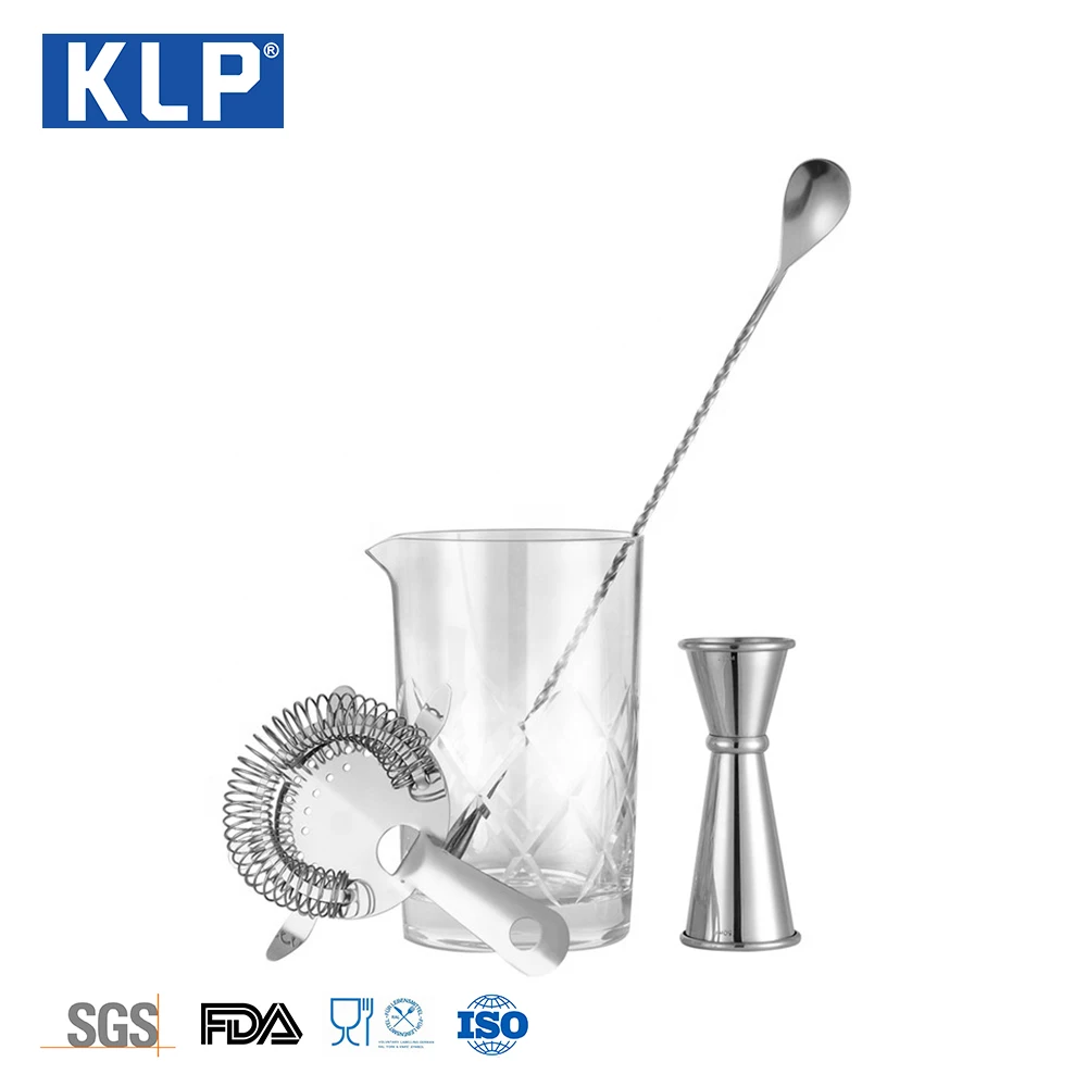 KLP Factory Direct Glass Barware Bartender Stainless Steel Cocktail Shaker Bar Tools Set bar accessory