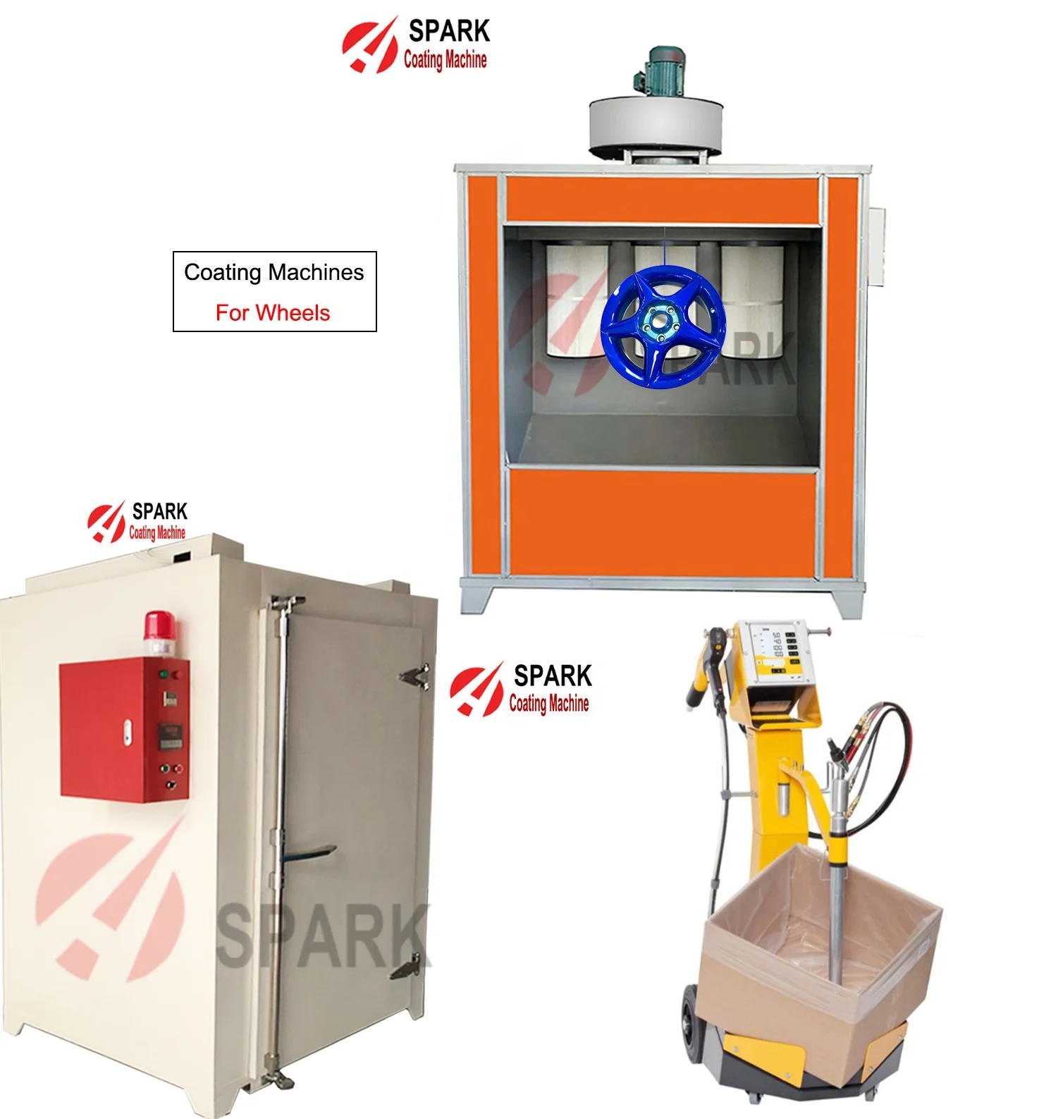 Wheels Powder coating Machine with oven and booth and powder coating gun rims repair coating machine