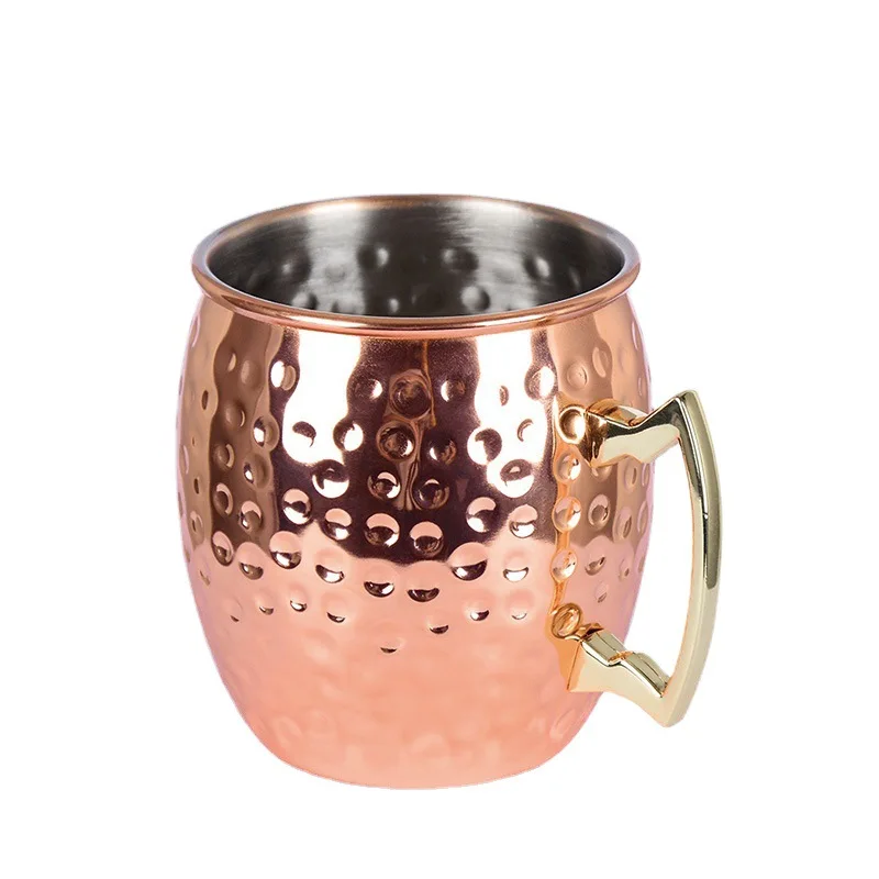 Wholesale 304 Stainless Steel Moscow Mule Cup Cocktail  Plated Copper Hammer Point Cup