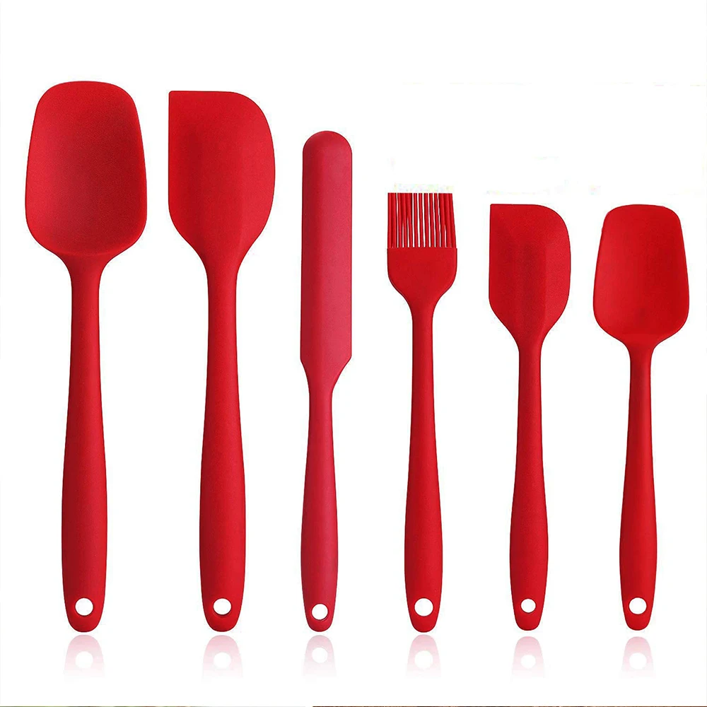 6pcs/set Silicone Cooking Utensil Set Silicone Spatula Soup Spoon Brush Set Non-stick Cookware Kitchen Tools