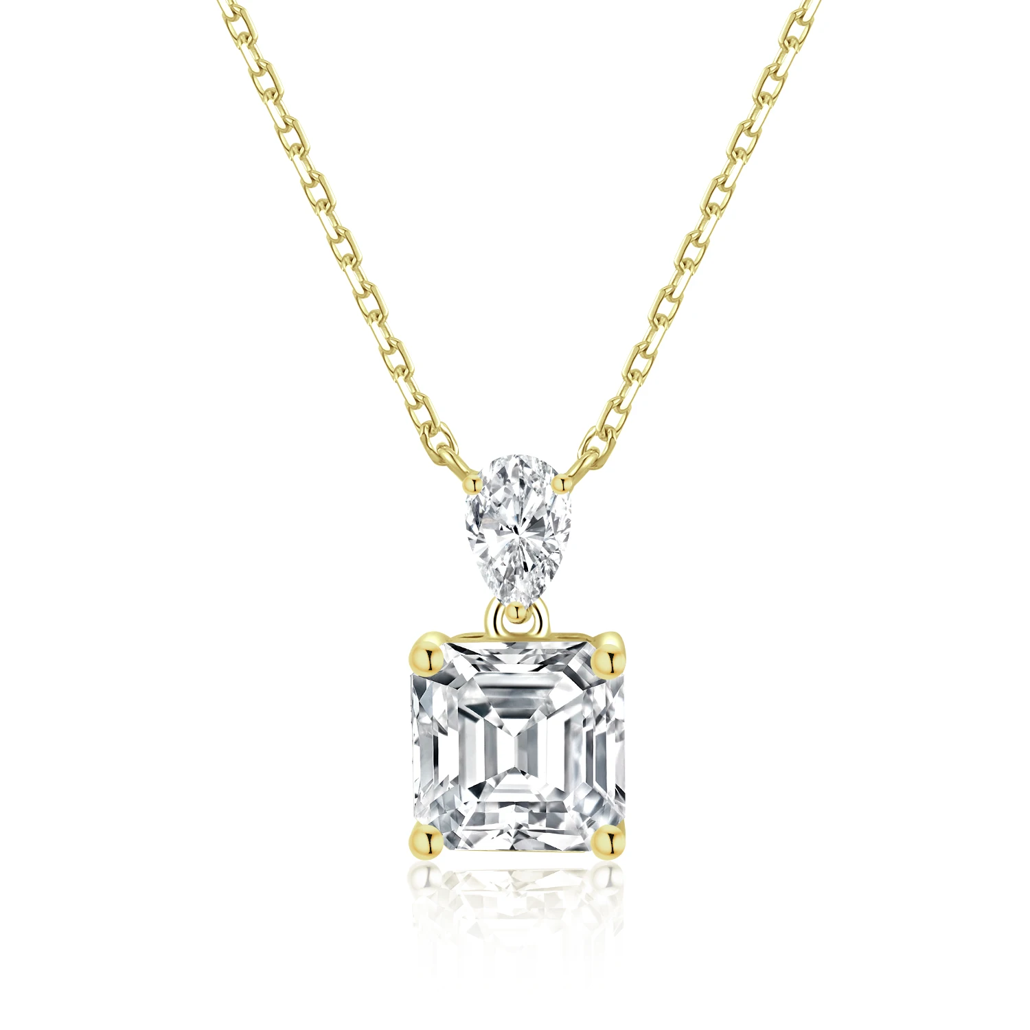 Minimalist Design Asshcer & Pear Cut Lab Diamond Two Stone Pendant Necklace Perfume Bottle Shape Necklace Gold Plated Jewelry