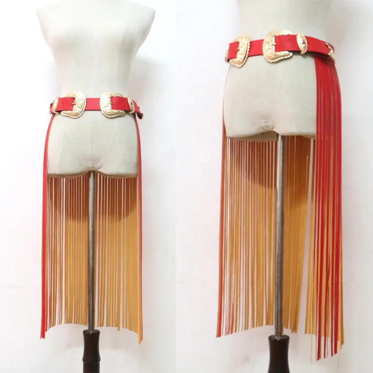 2021 hot selling Fashion super long tassel black new decorative belt ladies wild gold double buckle head girdle