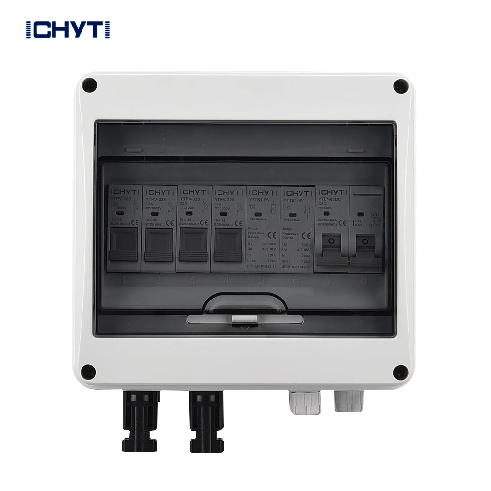 NEW CHYT 2 In 1 Out 600V Outdoor Waterproof for solar panel mounting IP65 PV Solar Surge Lightning Protection DC Combiner Box