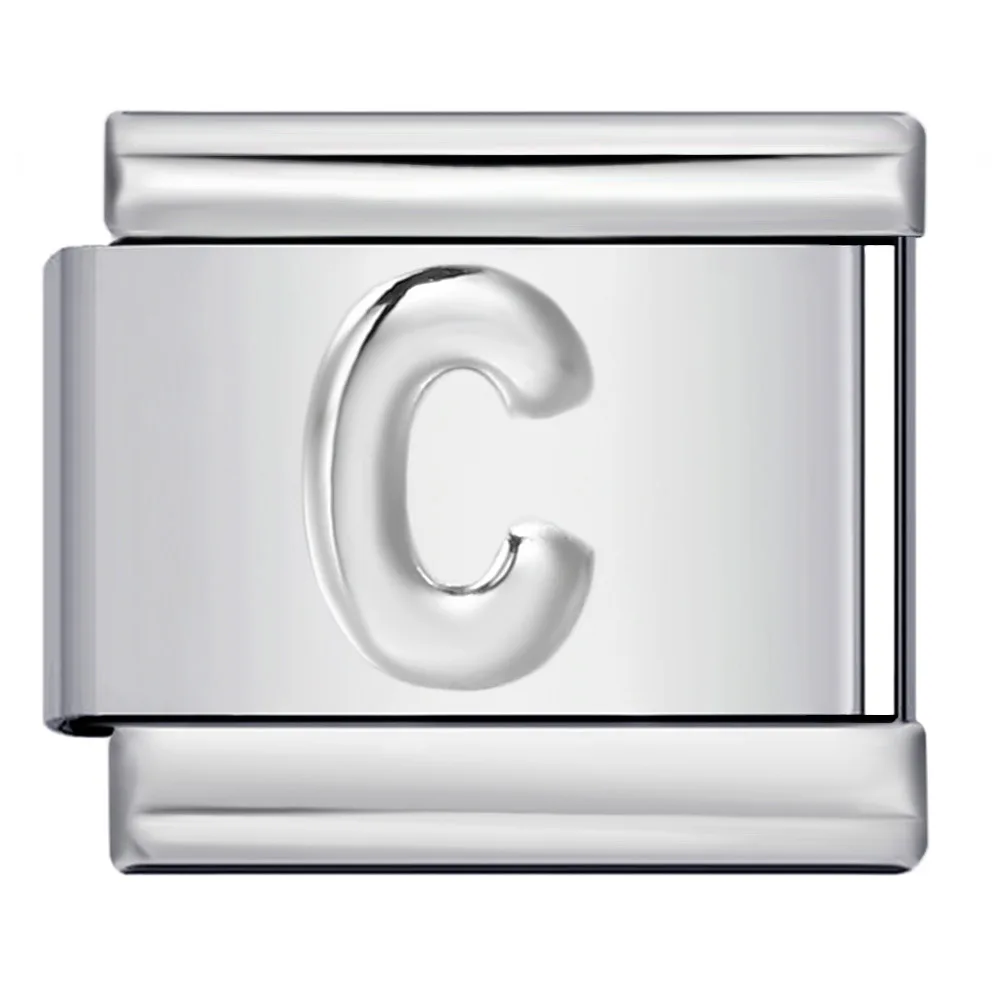 New Design Fashion High Quality Sliver Color 26 English Letters A-Z DIY Stainless Steel Bracelet Anklet Necklace Italian Charms