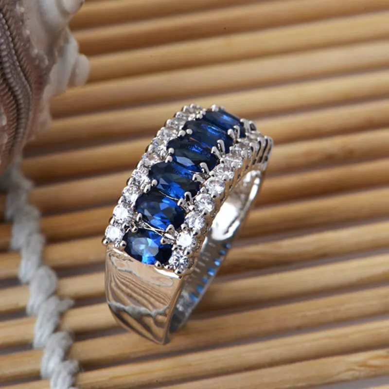 
Top sellers 2020 for amazon blue pink sapphire mens zircon retro vintage luxury copper plated with white gold ring 