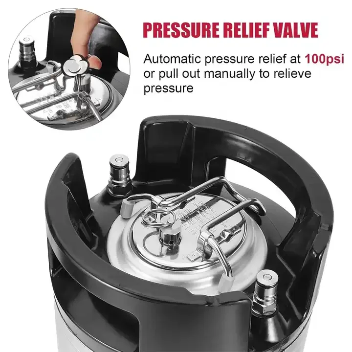 New 5 Gallon Ball Lock Keg, Stainless Steel Corny Keg with Ball Lock Post, Portable Mini Beer Keg with Dual Rubber Handle