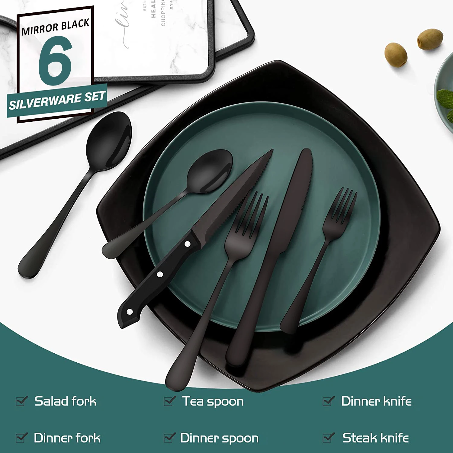 QZQ High Quality Bulk Bestek Hotel Home Knife Spoon Fork Set Wedding Silver Black Silverwar Flatware Stainless Steel Cutlery Set