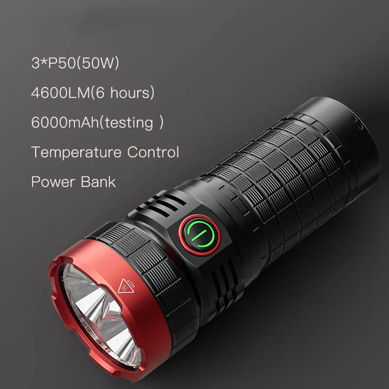 P50*3 Wide-angle Beam Flashlight 4600 lm Led rechargeable Torch 18650*3 Outdoor Working Light