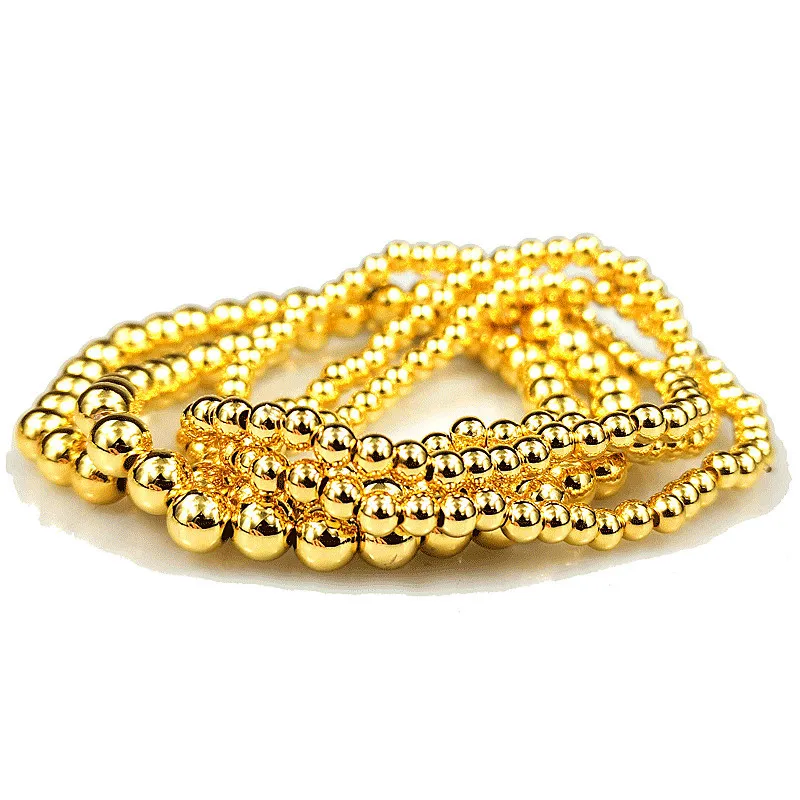 18K Gold Plated Beaded Ball Bracelets for Women Copper Stackable Stretch Elastic Bracelet