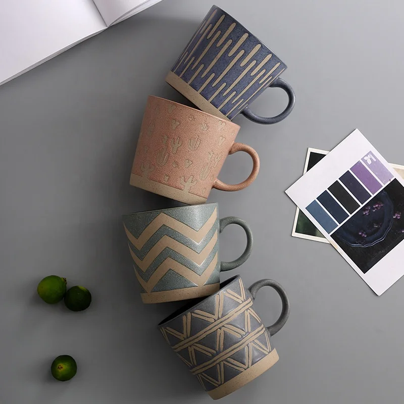 Wholesale bulk cafe restaurant used drinkware 350ml custom cups ceramic cup cheap bulk ceramics coffee mug