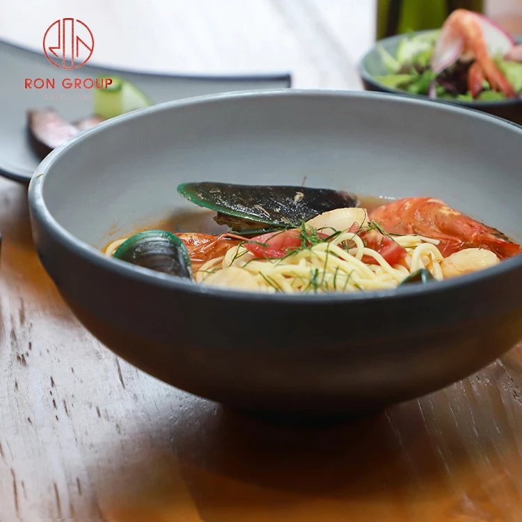 High Quality Custom Commercial Hotel Banquet Black and Grey Restaurant Bowls Dinnerware Sets Tableware Melamine Plates