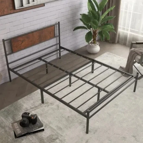 Easy Assembly Noise Free Full Size Metal Bed Frame with Wood Headboard