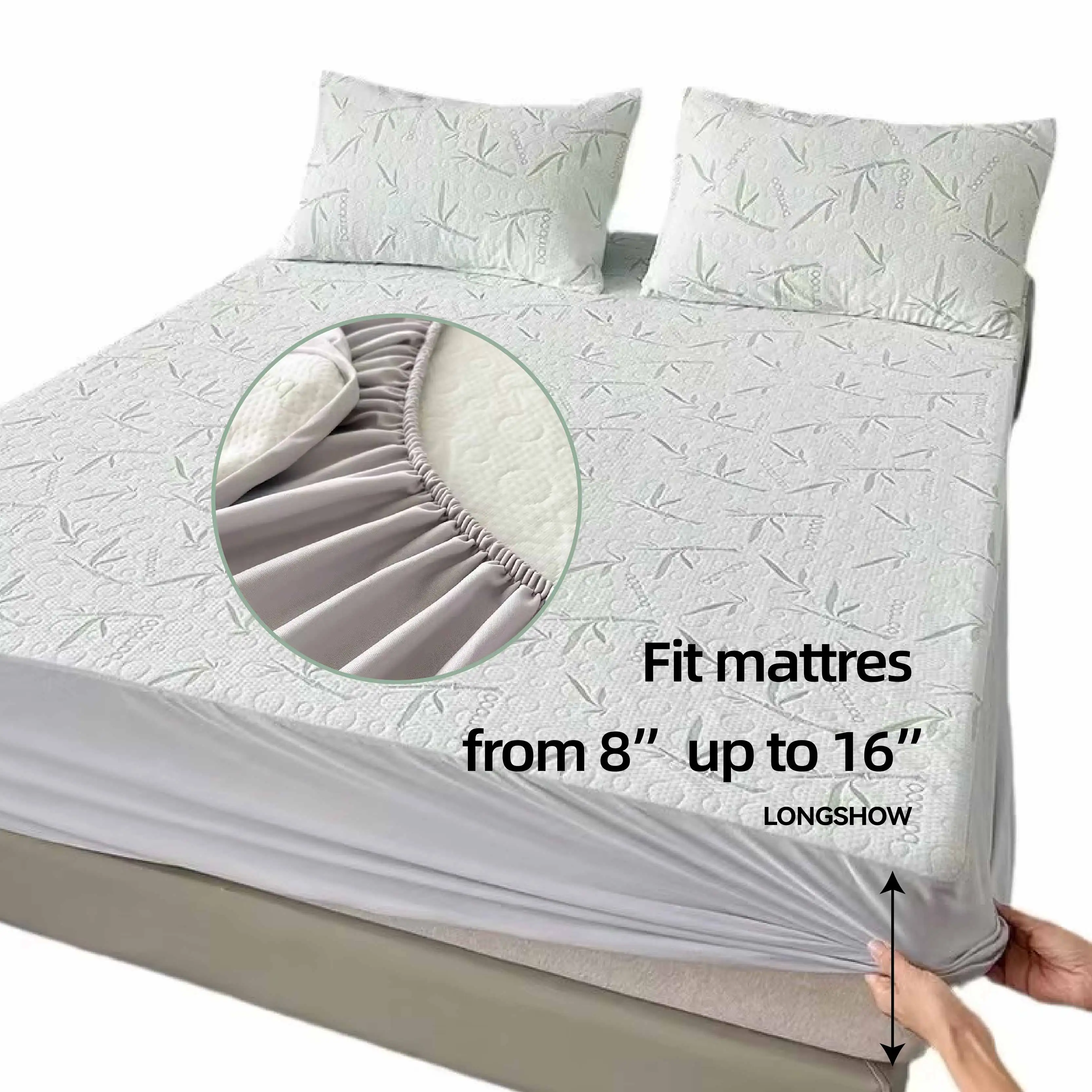 Mattress Protector Breathable Bamboo Viscose Waterproof Queen Size Mattress Pad Cover with 6-18 inches Deep Pocket