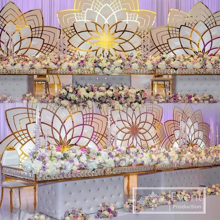 flower shape plastic white golden party event decor wedding backdrop