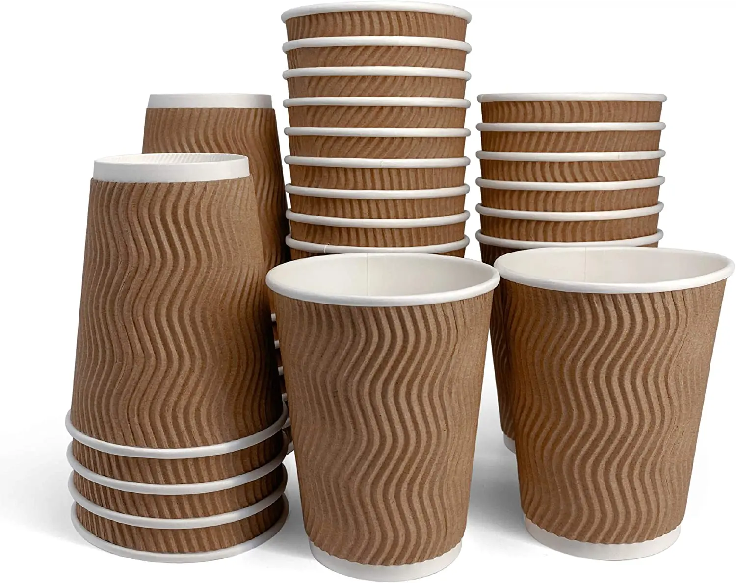 Custom Printed Design Colored Brown Takeaway Double Wall Ripple Hot Coffee Tea Paper Cups For Sale