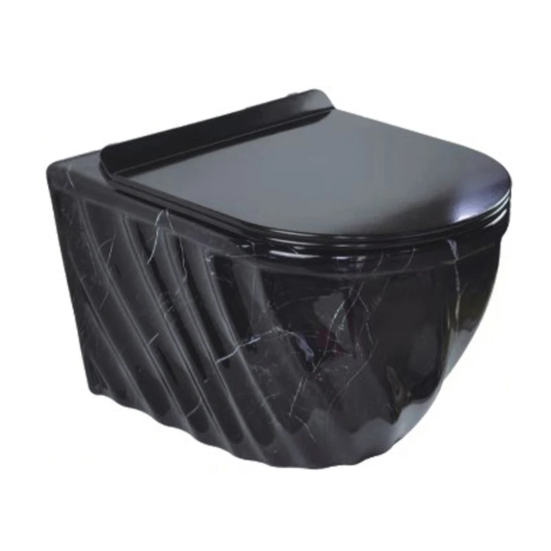Modern Marble Sanitary Ware Luxury Wall Hung Basin Porcelain One Piece Wc Black Gold Ceramic Bathroom Wc Toilet Set