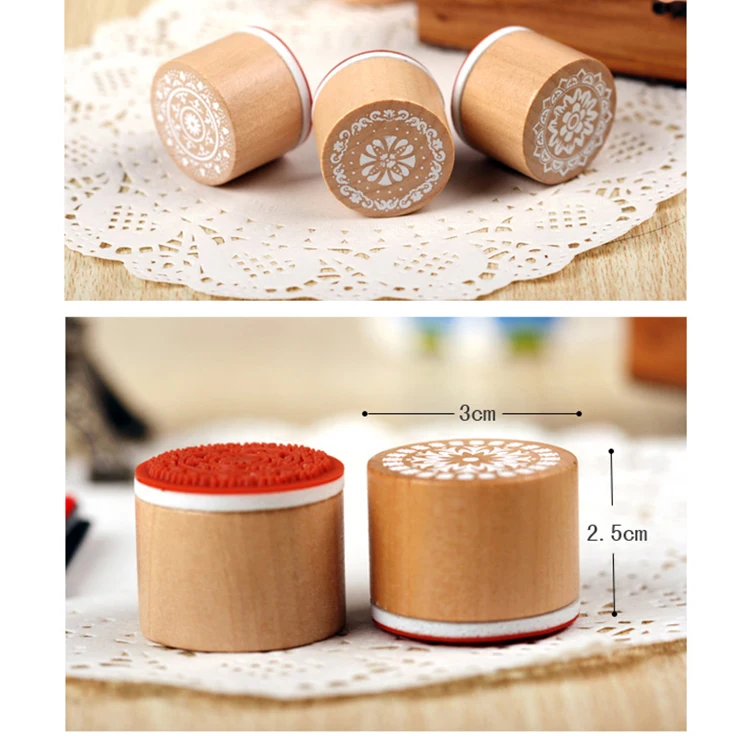 DIY Многофункциональный Винтажный кружевной Цветочный узор Круглый Деревянный резиновый штамп